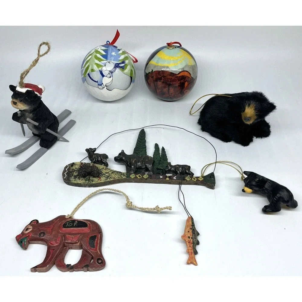 Black Bear Polar Bear Alaska Christmas‎ Ornaments LOT of 7